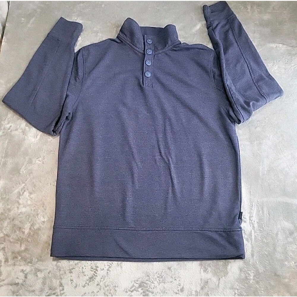 Lucky Brand  Pullover Shirt Men Large Blue  Long Sleeve 1/4 Button